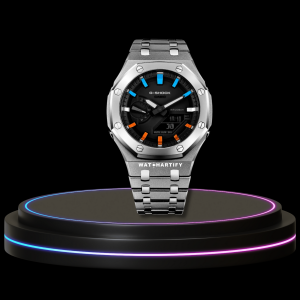 65 89772f67 085c 4d0d 8b31 414a3b32c5b3 G-SHOCK Casio GA2100 | Silver Series Midnight Black Dial Rainbow Marker | Silver Stainless Steel Strap