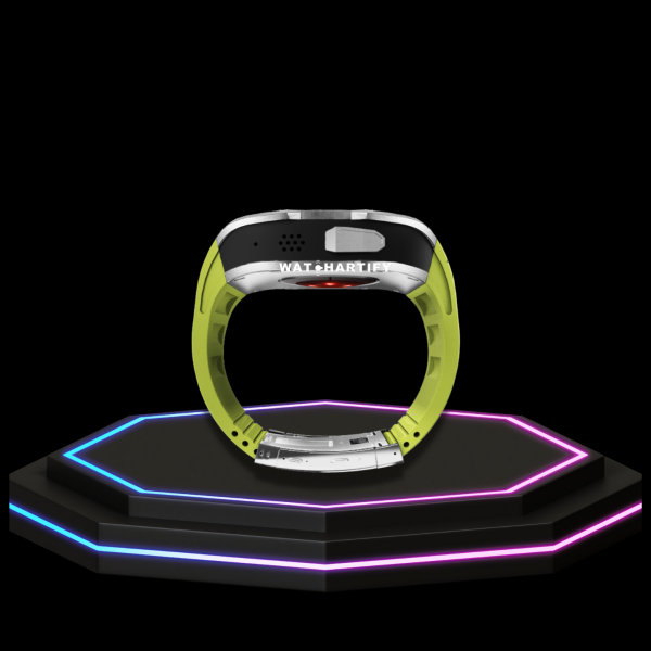 69 6c69c825 e6e6 42f7 a955 8b5af8471a94 Apple Watch Ultra Case 49MM - TITAN Pro Series Silver Titan | Lime Green Rubber