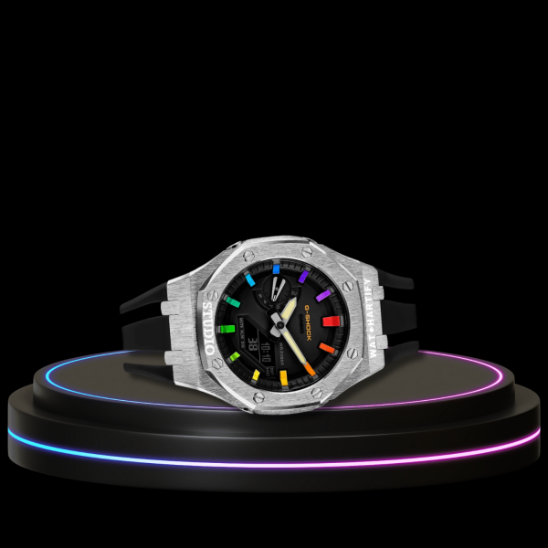 69 adc7dc6d 2b2d 4fd6 b7cf 112a84ad14a3 G-SHOCK Casio GA2100 | Silver Series Midnight Black Dial Rainbow Marker | Dark Rubber