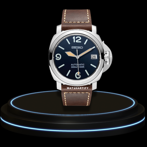6 99012dee ae74 495b 8995 af4b20d5d323 SEIKO Mod Panerai Collection Night Blue Dial Light Brown Markers NH35 Movement Brown Rubber