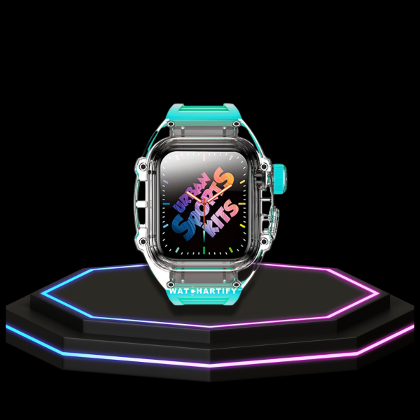 6 c03bac9b 4e6d 441c b5eb 371d14f997be Apple Watch Case 44MM - ICE Series Transparent | Fluorescent Tiffany Blue Rubber
