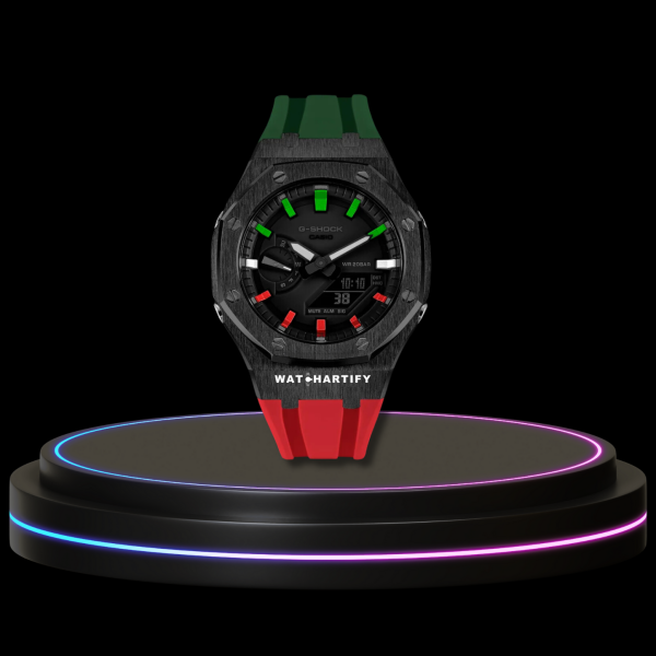 6 cdf619e5 bd5a 41c5 87b9 ba284a2ea537 G-SHOCK Casio GA2100 | Black Series Midnight Black Dial Rainbow Marker | Green Red Rubber