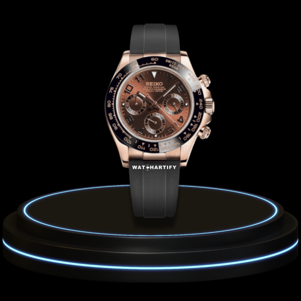 SEIKO Mod Daytona Collection Rose Gold Brown Dial VK64 Caliber Hybrid Movement Midnight Black Strap