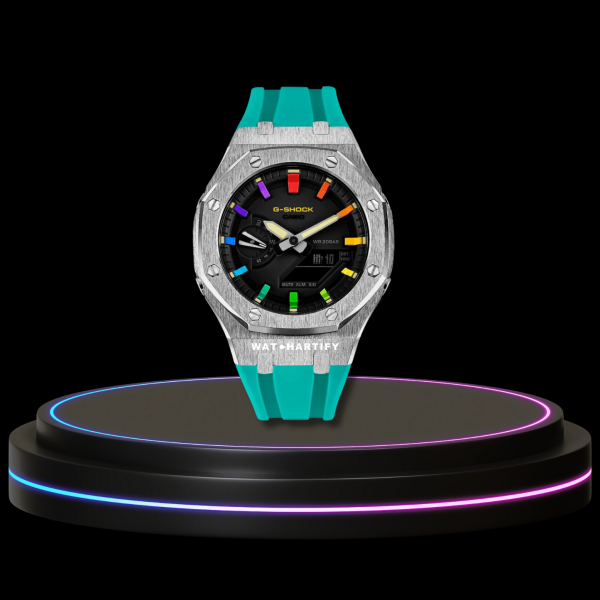 71 59899d7c 52ed 4fc9 9c58 cdae4d34041d G-SHOCK Casio GA2100 | Silver Series Midnight Black Dial Rainbow Marker | Tiffany Blue Rubber