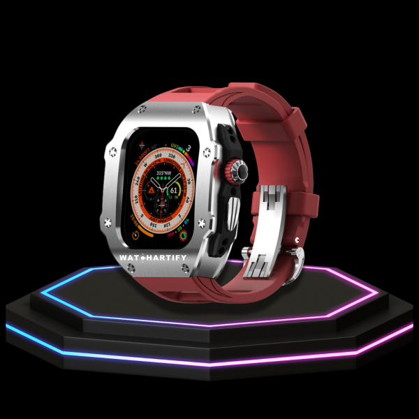 73 1d6faedf e027 4e81 abd1 5d0f8dee4cc8 Apple Watch Ultra Case 49MM - Pro Series Captain Silver | Scarlet Red Rubber