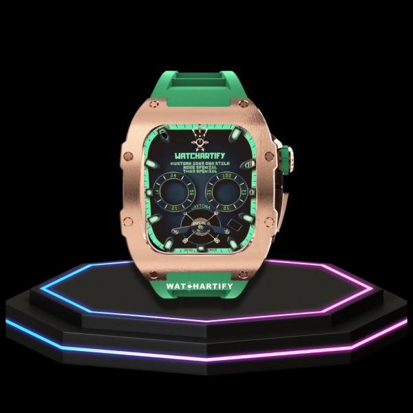 73 aa100e41 420a 419a 97e0 b596a32e2e63 1 Apple Watch Case 45MM - TITAN Series Rose Gold Titanium | Green Rubber
