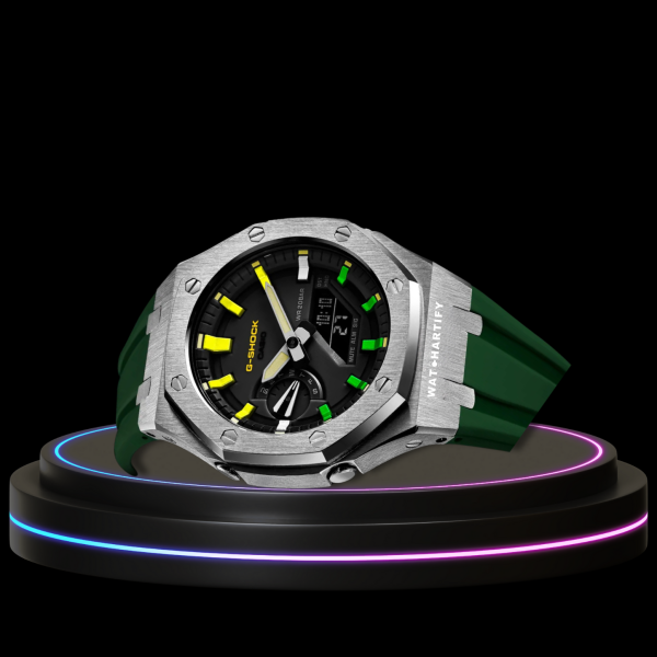 74 ee3e0c54 3c3e 4a20 b534 ebef9e546ec0 G-SHOCK Casio GA2100 | Silver Series Midnight Black Dial Rainbow Marker | Deep Green Rubber