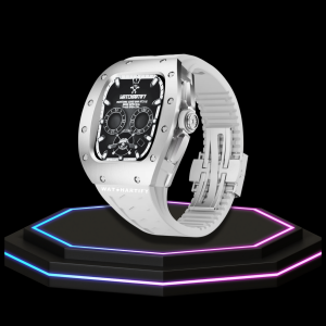 Apple Watch Case 44MM - TITANIUM CARBON Silver Series Titan | Snow White Rubber