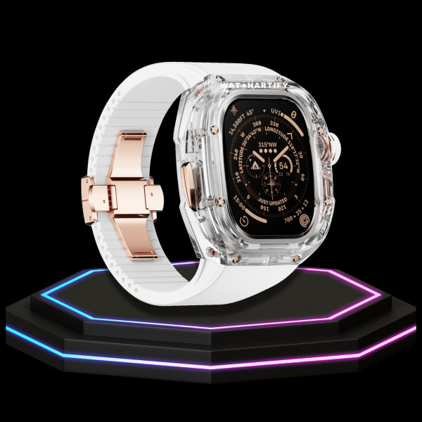 Apple Watch Ultra Case 49MM - CRYSTAL Pro Rose Gold Series Radiant | Snow White Rubber