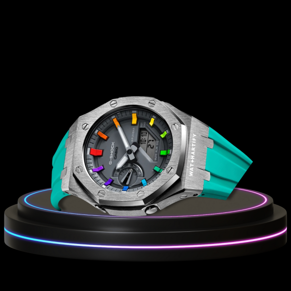 78 1a4a5005 954f 43a1 abe9 36f0442be15e G-SHOCK Casio GA2100 | Silver Series Grey Dial Rainbow Marker | Tiffany Blue Rubber