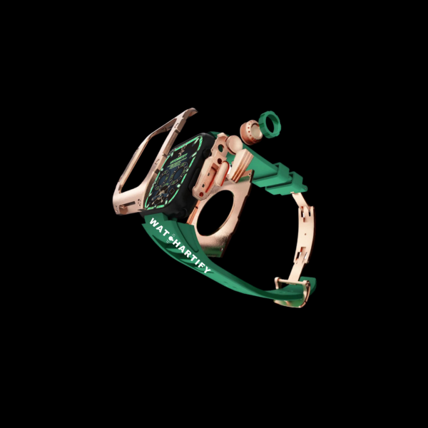 78 a1dd52e3 6efa 4b46 b52a 1265eb9d0ec7 1 Apple Watch Case 45MM - TITAN Series Rose Gold Titanium | Green Rubber