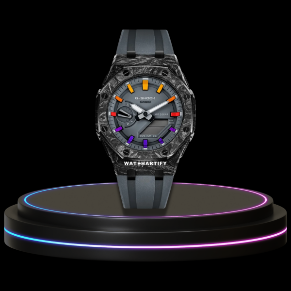 7 250cbb02 ee1c 4e79 80b9 ddb979fcc761 G-SHOCK Casio GA2100 | CARBON FIBER Series Carbon Fiber Mod Grey Dial Rainbow Marker | Grey Rubber