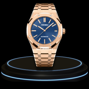 7 7a9a3f73 832b 4f90 b00a 6e49948a7753 SEIKO Mod Royal Oak Collection Deep Blue Dial NH35 Movement Rose Gold Stainless Steel Strap