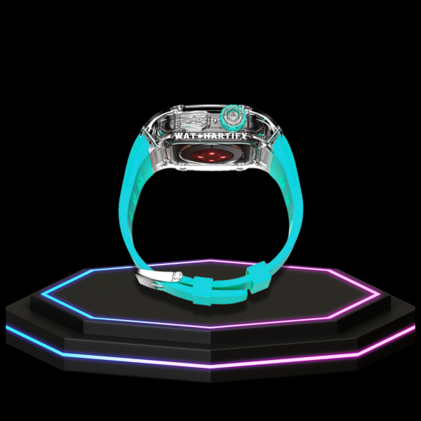 Apple Watch Case 45MM - ICE Series Transparent | Fluorescent Tiffany Blue Rubber
