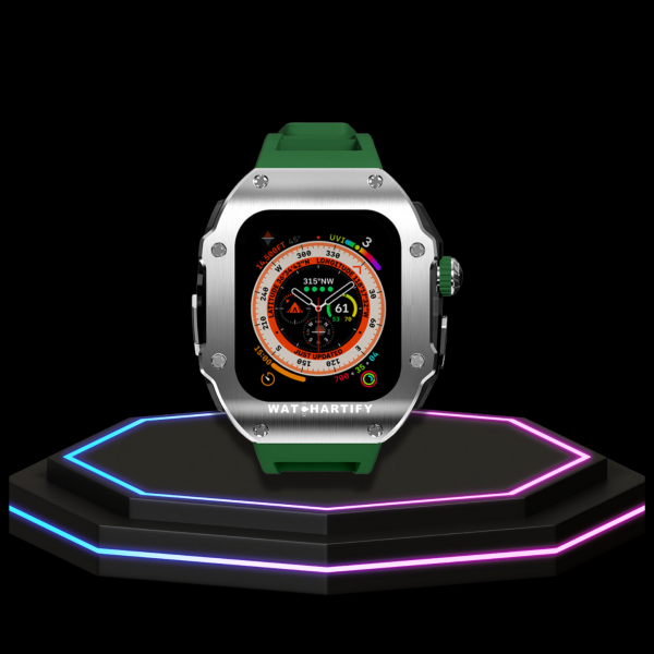 81 164406bf cce4 410b abff 534e6067f688 Apple Watch Ultra Case 49MM - Pro Series Captain Silver | Forest Green Rubber