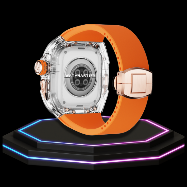 Apple Watch Ultra Case 49MM - CRYSTAL Pro Rose Gold Series Radiant | Sunset Orange Rubber