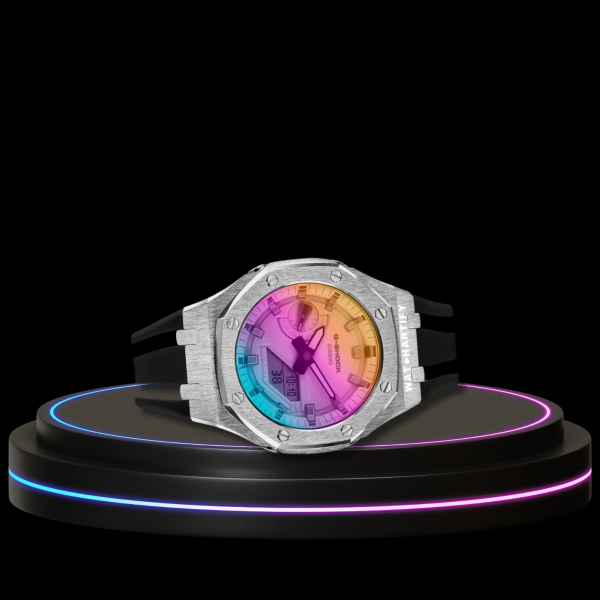 85 4d2425c9 6504 434f b4c9 8515dd0ce283 G-SHOCK Casio GA2100 | Silver Series Rainbow Surface Dial | Dark Rubber