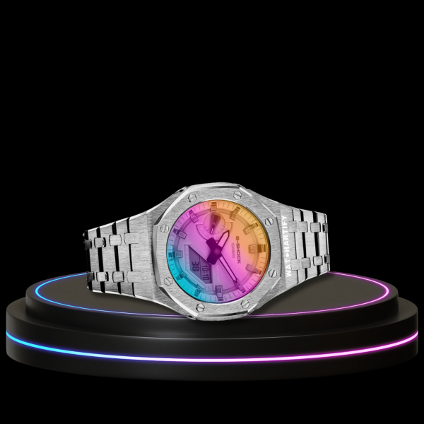 87 5519911e aa05 453d ab97 aa3709450373 G-SHOCK Casio GA2100 | Silver Series Rainbow Surface Dial | Silver Stainless Steel Strap