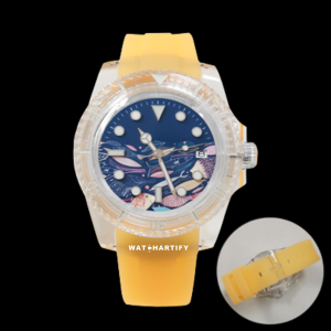 Watchartify Series Sea Blue Face 40MM NH35 Automatic Movement Luminous Transparent Yellow Rubber
