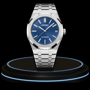 8 56815b40 41e2 47f0 a08c 980779230b9f SEIKO Mod Royal Oak Collection Blue Dial Silver Bezel NH35 Movement Silver Stainless Steel Strap