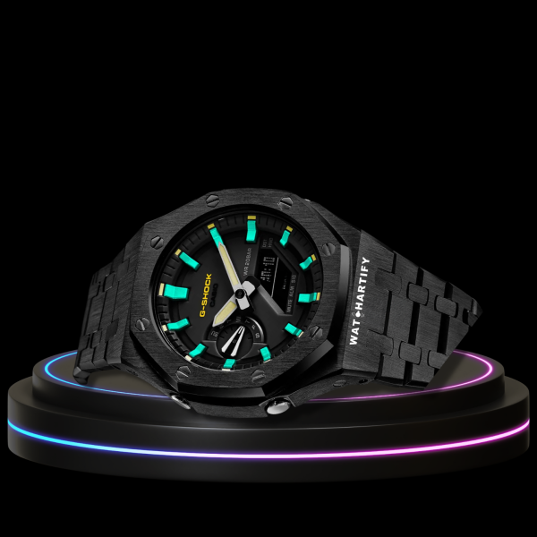 8 fde9aa59 c55e 45b8 8604 835ac14e9328 G-SHOCK Casio GA2100 | Black Series Midnight Black Dial Tiffany Blue Marker | Dark Stainless Steel Strap