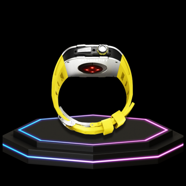 Apple Watch Case 44MM - TITAN Series Silver Midnight Black Titanium | Yellow Rubber
