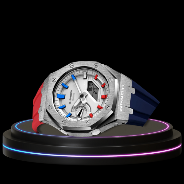 92 90ad011b b885 450a 980e b6ba528c7614 G-SHOCK Casio GA2100 | Silver Series Snow White Dial | Deep Blue Mix Red Rubber