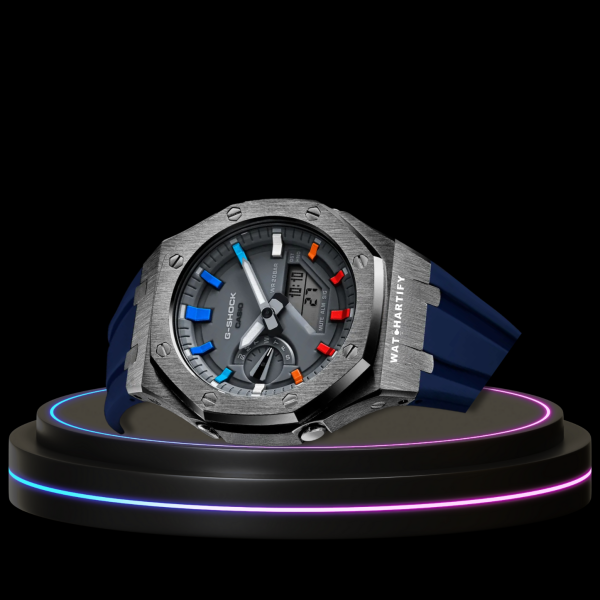 96 5787b8fb d178 49a5 8272 3f05519789af G-SHOCK Casio GA2100 | Titanium Series Grey Dial Rainbow Marker | Deep Blue Rubber