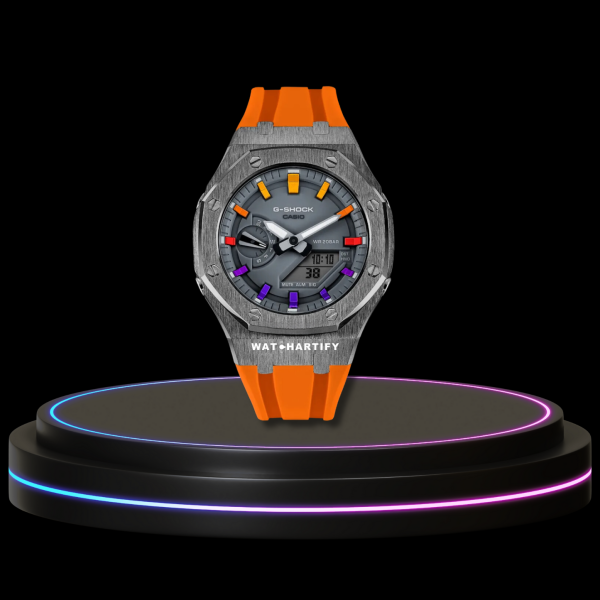 99 ed35bb02 7732 4a8b b6cb e38d9197e06e G-SHOCK Casio GA2100 | Titanium Series Grey Dial Rainbow Marker | Sunset Orange Rubber