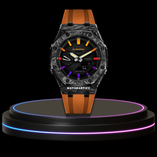 9 2f9203c5 f44a 4235 bad4 78204ae6ba0c G-SHOCK Casio GA2100 | CARBON FIBER Series Carbon Fiber Rainbow Mod Midnight Black Dial | Sunset Orange Rubber