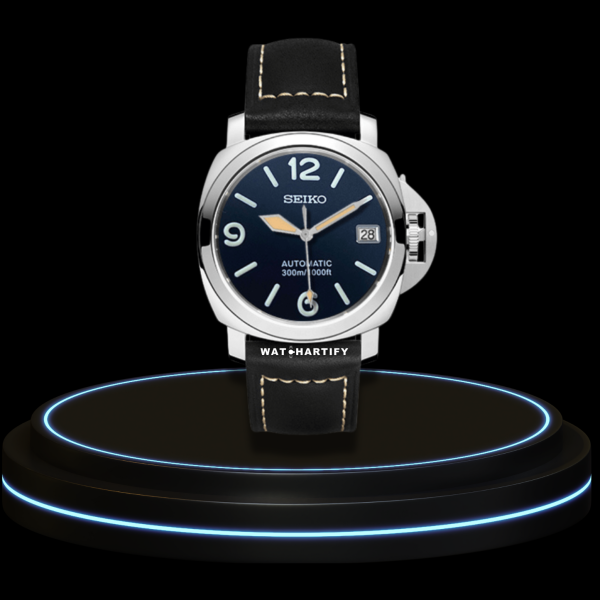 SEIKO Mod Panerai Collection Night Blue Dial Light Brown Markers NH35 Movement Midnight Black Leather