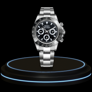 9 e9b04cbc 76e2 4ff7 964d 165ec6007d22 SEIKO Mod Daytona Collection Midnight Black Dial VK64 Caliber Hybrid Movement Silver Stainless Steel Strap