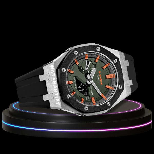 g shock classic collection mod silver black with green face metallic orange watchartify g shock classic collection mod silver black with green face metallic orange watchartify