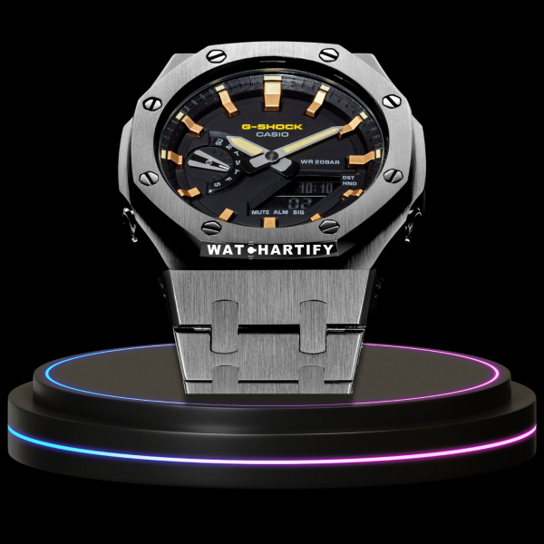 g shock classic collection mod silver with black face gold time marker watchartify 2 g shock classic collection mod silver with black face gold time marker watchartify 2