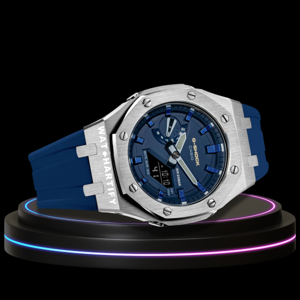 g shock classic collection mod silver with blue face ocean blue time marker