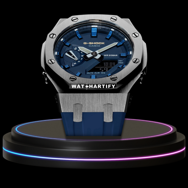 g shock classic collection mod silver with blue face ocean blue time marker 2