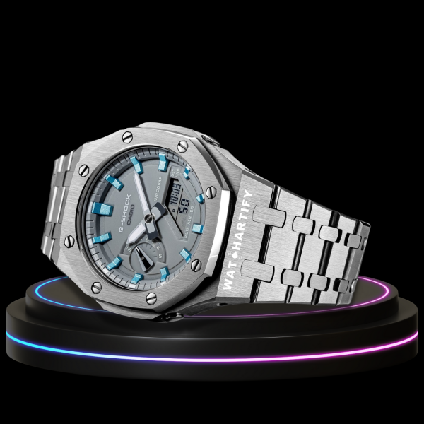g shock classic collection mod silver with gray face ice blue time marker g shock classic collection mod silver with gray face ice blue time marker