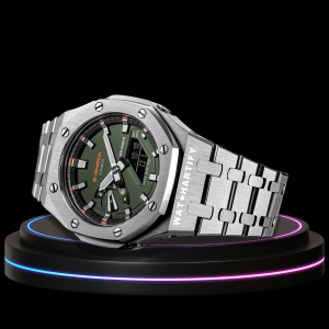 g shock classic collection mod silver with green face silver time marker steel belt g shock classic collection mod silver with green face silver time marker steel belt