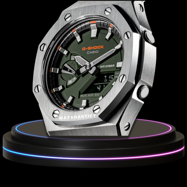 g shock classic collection mod silver with green face silver time marker steel belt 3 g shock classic collection mod silver with green face silver time marker steel belt 3