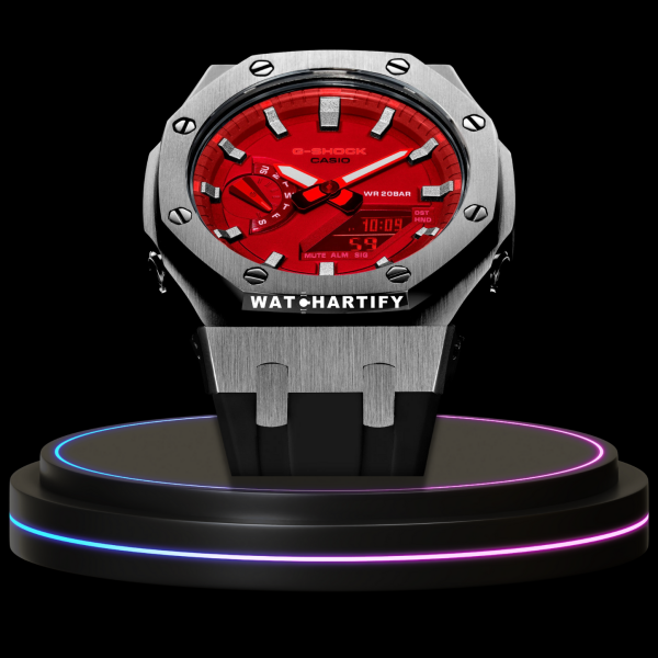 g shock classic collection mod silver with red face silver time marker black rubber 2 g shock classic collection mod silver with red face silver time marker black rubber 2