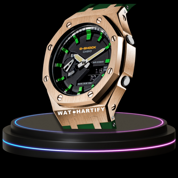 g shock royal rose gold collection mod rose gold with black face green rubber strap 3 g shock royal rose gold collection mod rose gold with black face green rubber strap 3