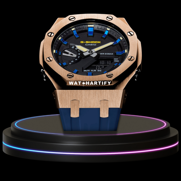 g shock royal rose gold collection mod rose gold with black face ocean time marker blue rubber 2 g shock royal rose gold collection mod rose gold with black face ocean time marker blue rubber 2