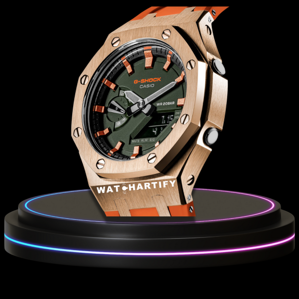 g shock royal rose gold collection mod rose gold with green face metallic orange time marker 3 g shock royal rose gold collection mod rose gold with green face metallic orange time marker 3
