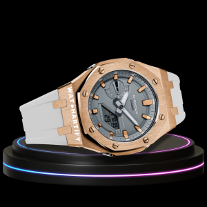 g shock royal rose gold collection mod rose gold case gray face with white strap g shock royal rose gold collection mod rose gold case gray face with white strap
