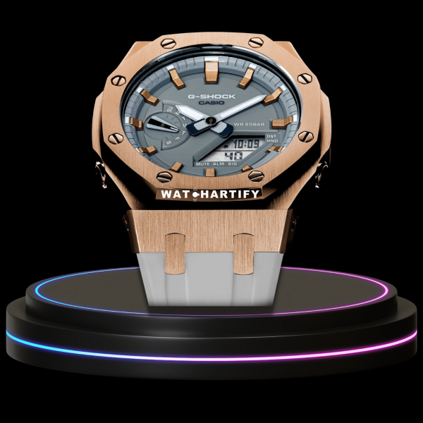 g shock royal rose gold collection mod rose gold case gray face with white strap 2 g shock royal rose gold collection mod rose gold case gray face with white strap 2