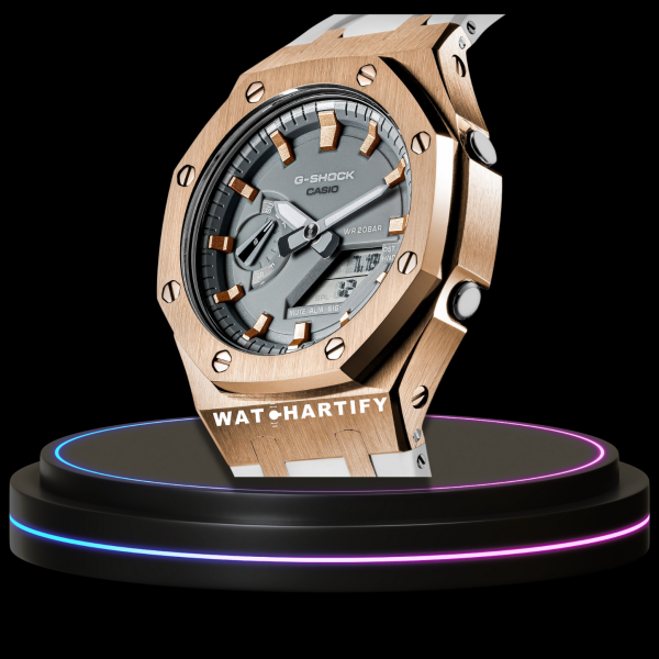 g shock royal rose gold collection mod rose gold case gray face with white strap 3 g shock royal rose gold collection mod rose gold case gray face with white strap 3