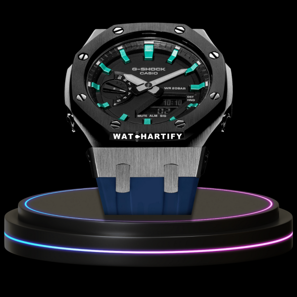 g shock tiffany collection silver black case black with black face blue rubber band 2