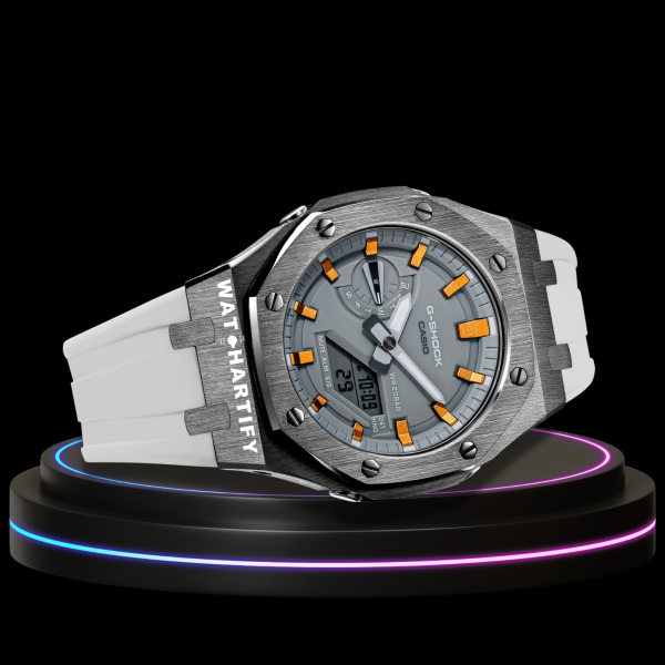 g shock titanium collection mod with gray face metallic orange time marker g shock titanium collection mod with gray face metallic orange time marker