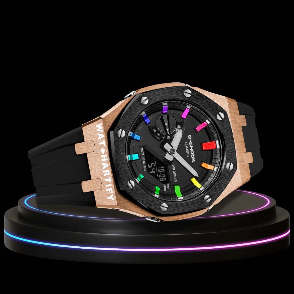g shockrainbowcollection rose gold black with black face rainbow