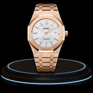 seiko royal oak watermark SEIKO Mod Royal Oak Collection Snow White Dial NH35 Movement Rose Gold Stainless Steel Strap
